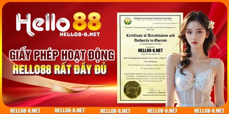 Giấy phép hoạt động Hello88 rất đầy đủ